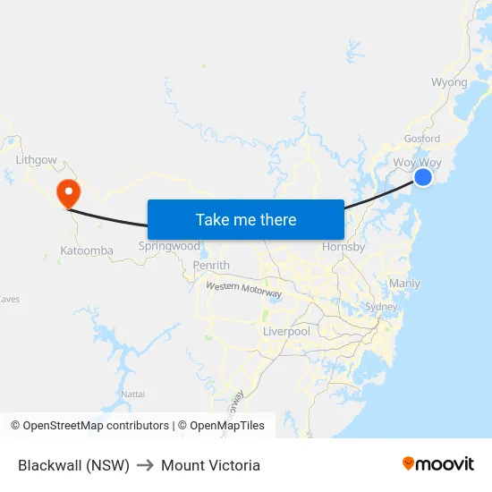 Blackwall (NSW) to Mount Victoria map