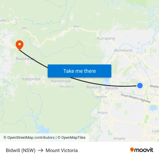 Bidwill (NSW) to Mount Victoria map