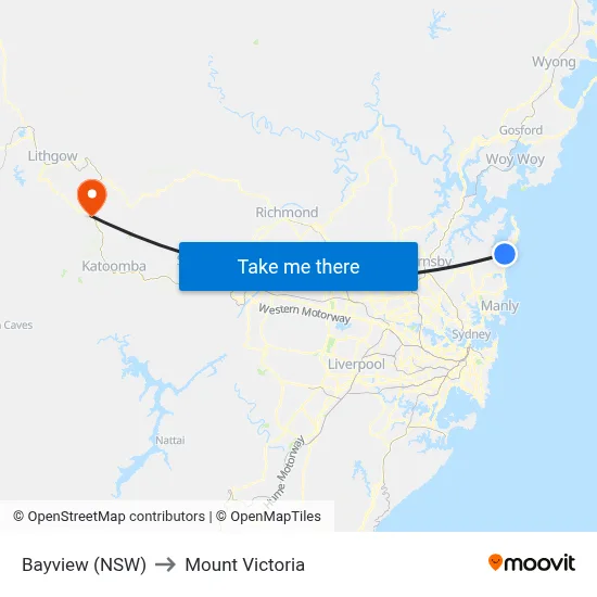 Bayview (NSW) to Mount Victoria map