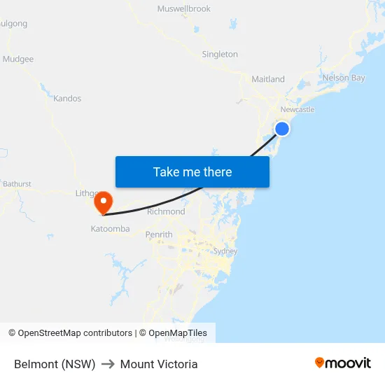 Belmont (NSW) to Mount Victoria map