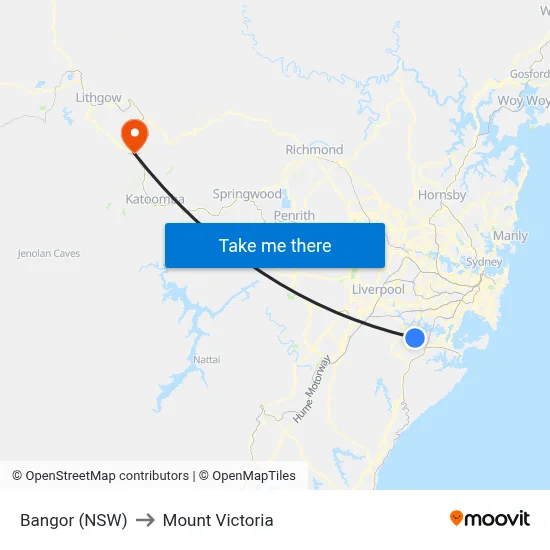 Bangor (NSW) to Mount Victoria map