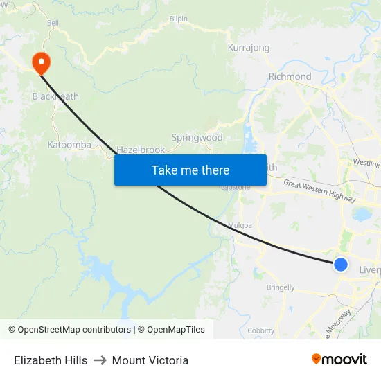 Elizabeth Hills to Mount Victoria map