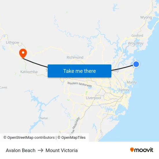 Avalon Beach to Mount Victoria map