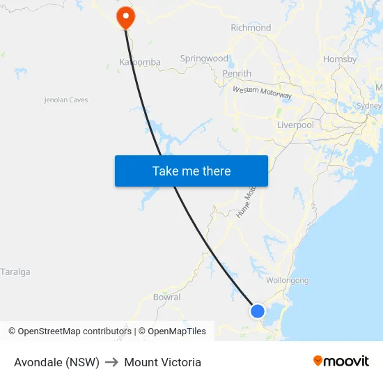 Avondale (NSW) to Mount Victoria map