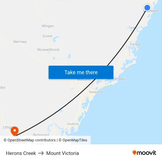 Herons Creek to Mount Victoria map