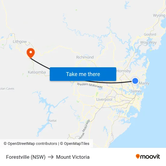 Forestville (NSW) to Mount Victoria map