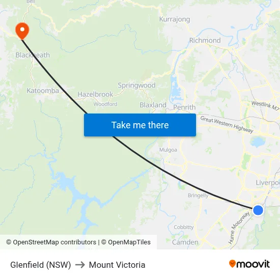 Glenfield (NSW) to Mount Victoria map