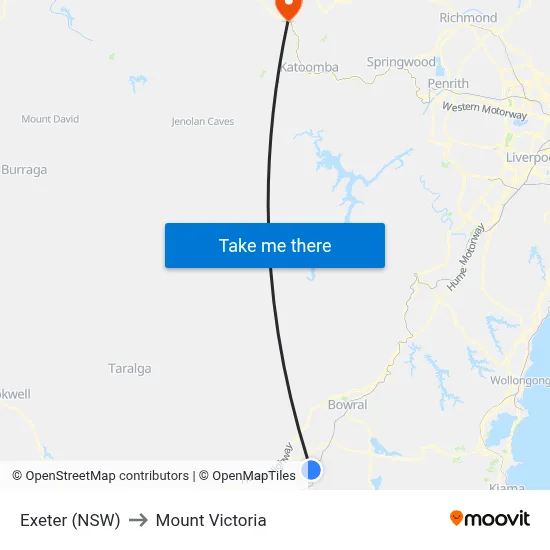 Exeter (NSW) to Mount Victoria map