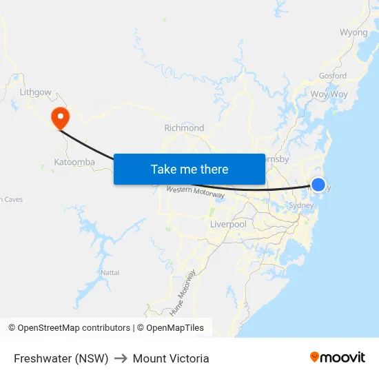 Freshwater (NSW) to Mount Victoria map