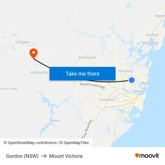 Gordon (NSW) to Mount Victoria map