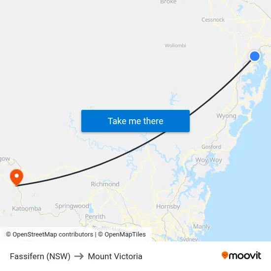Fassifern (NSW) to Mount Victoria map