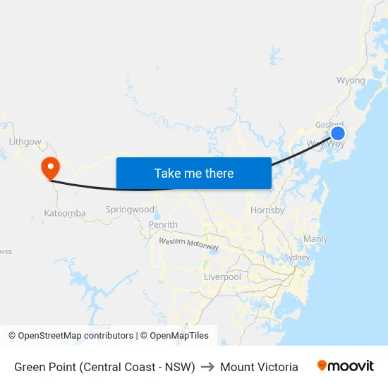 Green Point (Central Coast - NSW) to Mount Victoria map