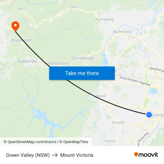Green Valley (NSW) to Mount Victoria map