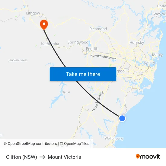 Clifton (NSW) to Mount Victoria map