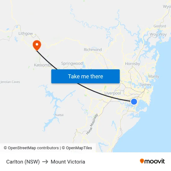 Carlton (NSW) to Mount Victoria map