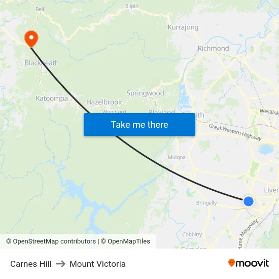 Carnes Hill to Mount Victoria map
