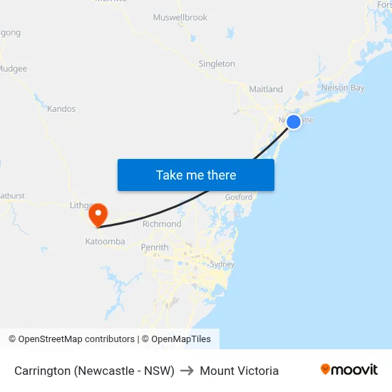Carrington (Newcastle - NSW) to Mount Victoria map