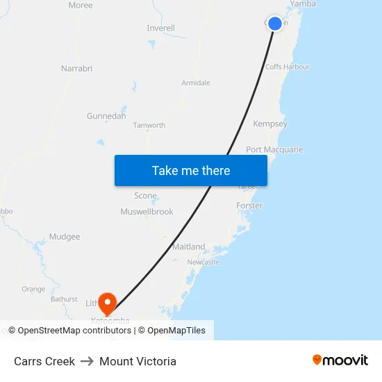 Carrs Creek to Mount Victoria map