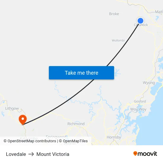 Lovedale to Mount Victoria map