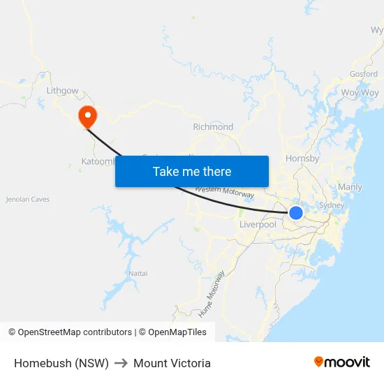 Homebush (NSW) to Mount Victoria map