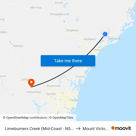 Limeburners Creek (Mid-Coast - NSW) to Mount Victoria map