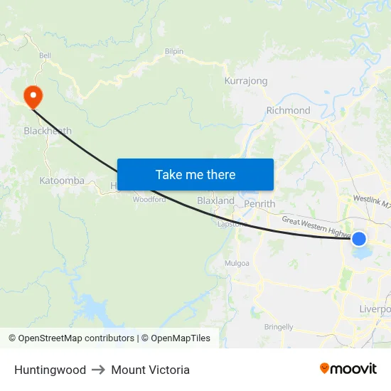 Huntingwood to Mount Victoria map