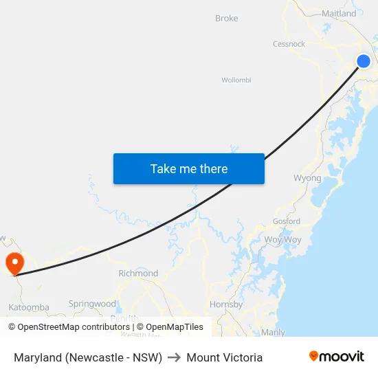 Maryland (Newcastle - NSW) to Mount Victoria map