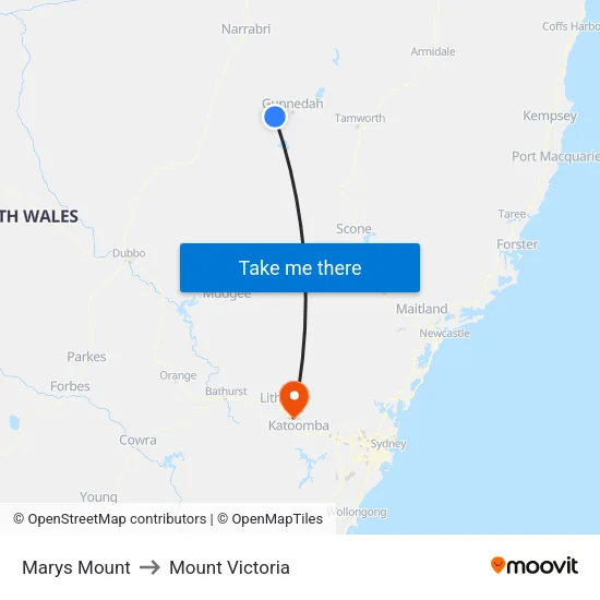 Marys Mount to Mount Victoria map