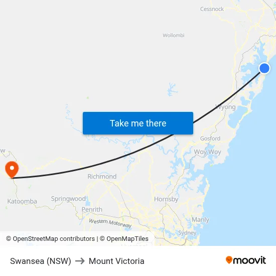 Swansea (NSW) to Mount Victoria map