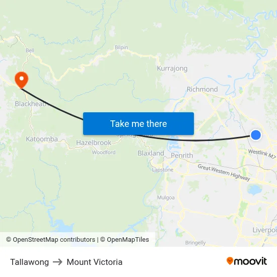 Tallawong to Mount Victoria map
