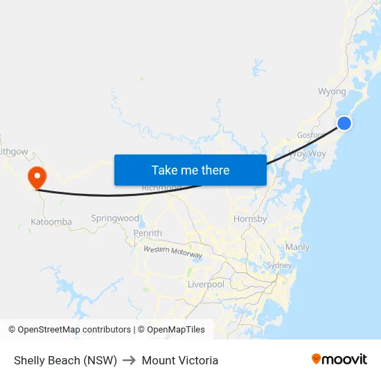 Shelly Beach (NSW) to Mount Victoria map