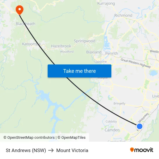 St Andrews (NSW) to Mount Victoria map