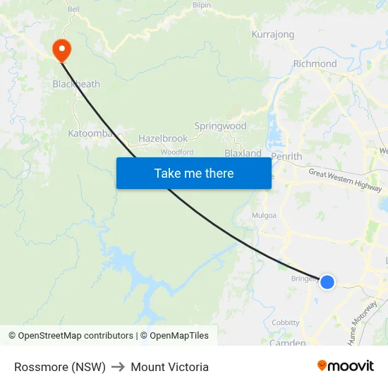 Rossmore (NSW) to Mount Victoria map