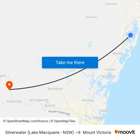 Silverwater (Lake Macquarie - NSW) to Mount Victoria map
