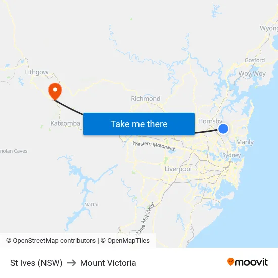 St Ives (NSW) to Mount Victoria map