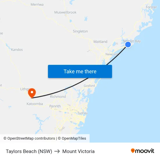 Taylors Beach (NSW) to Mount Victoria map