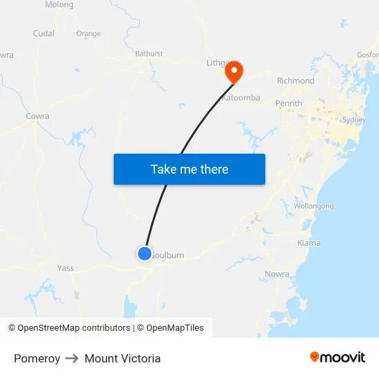 Pomeroy to Mount Victoria map