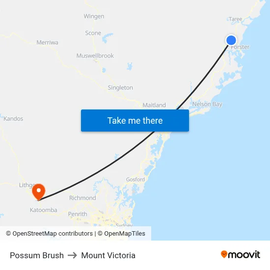 Possum Brush to Mount Victoria map