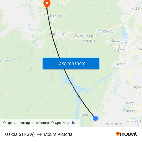 Oakdale (NSW) to Mount Victoria map