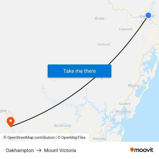 Oakhampton to Mount Victoria map