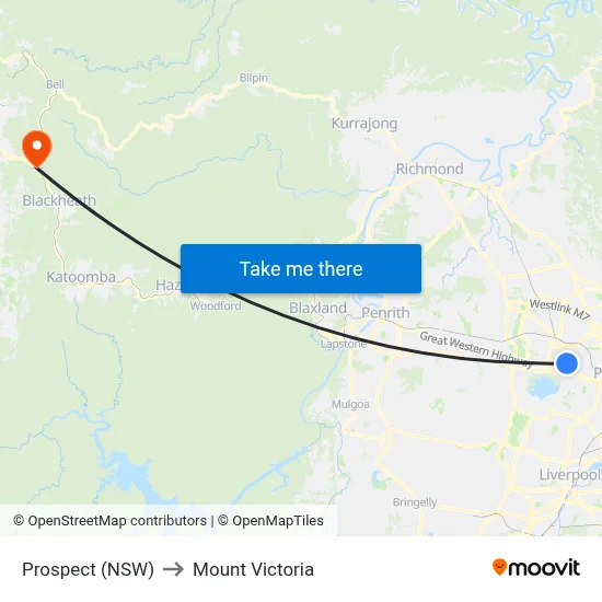 Prospect (NSW) to Mount Victoria map