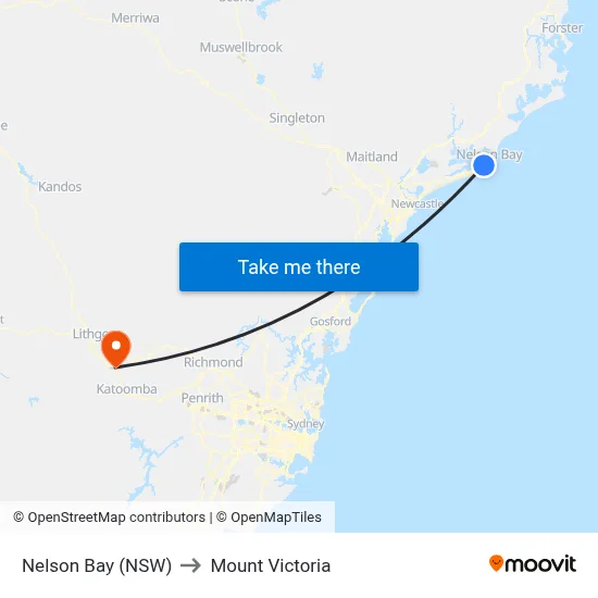 Nelson Bay (NSW) to Mount Victoria map