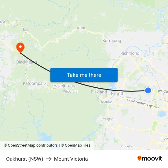 Oakhurst (NSW) to Mount Victoria map