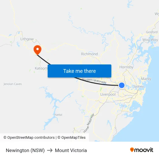 Newington (NSW) to Mount Victoria map