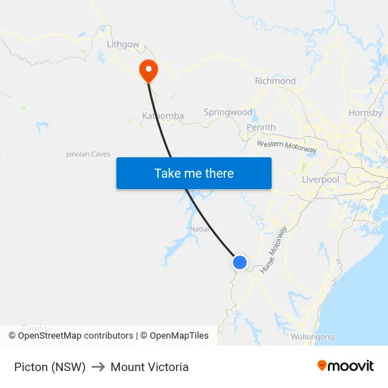 Picton (NSW) to Mount Victoria map
