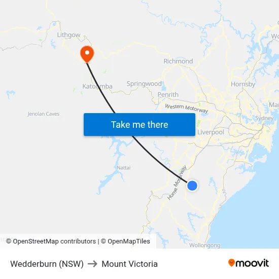 Wedderburn (NSW) to Mount Victoria map