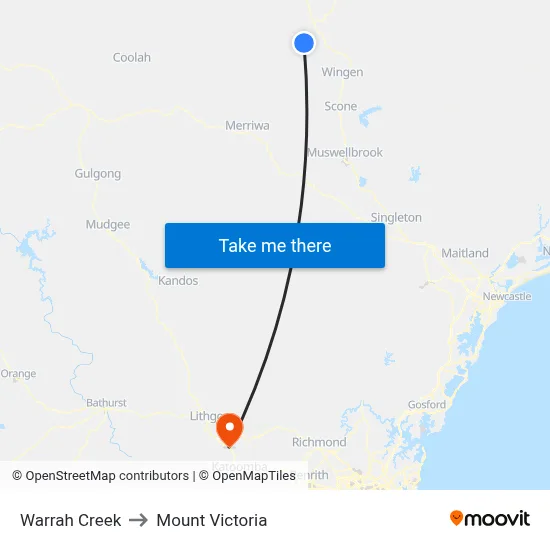 Warrah Creek to Mount Victoria map