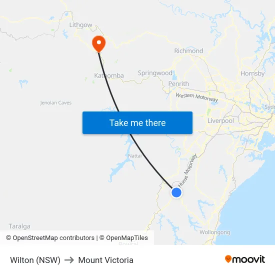Wilton (NSW) to Mount Victoria map
