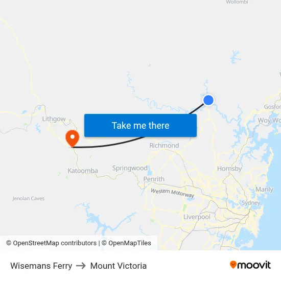 Wisemans Ferry to Mount Victoria map