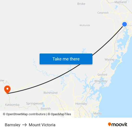 Barnsley to Mount Victoria map